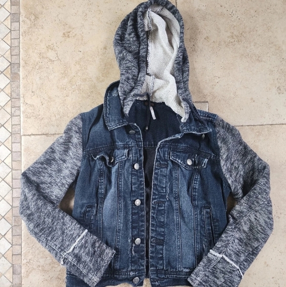 Free People Denim Jacket with Gray Sleeves - Picture 3 of 7